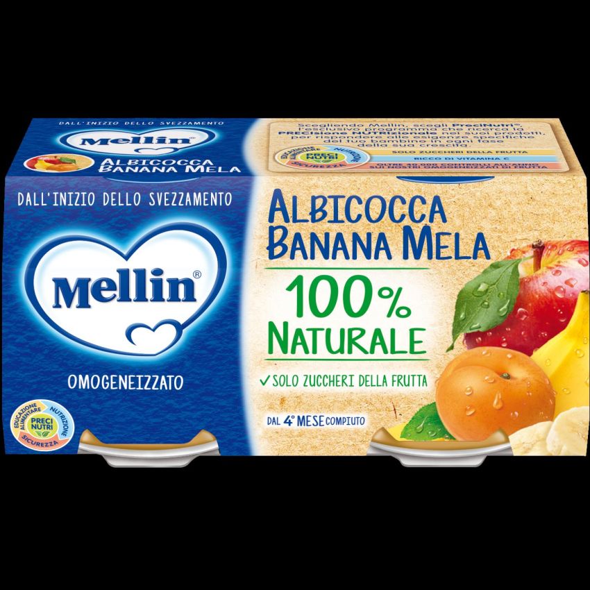 Mellin Omogeneizzato di Albicocca, Banana e Mela - Doppio Pack 100g