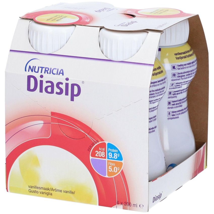 Nutricia Diasip Sostituto del Pasto al Gusto di Vaniglia, 4x200ml