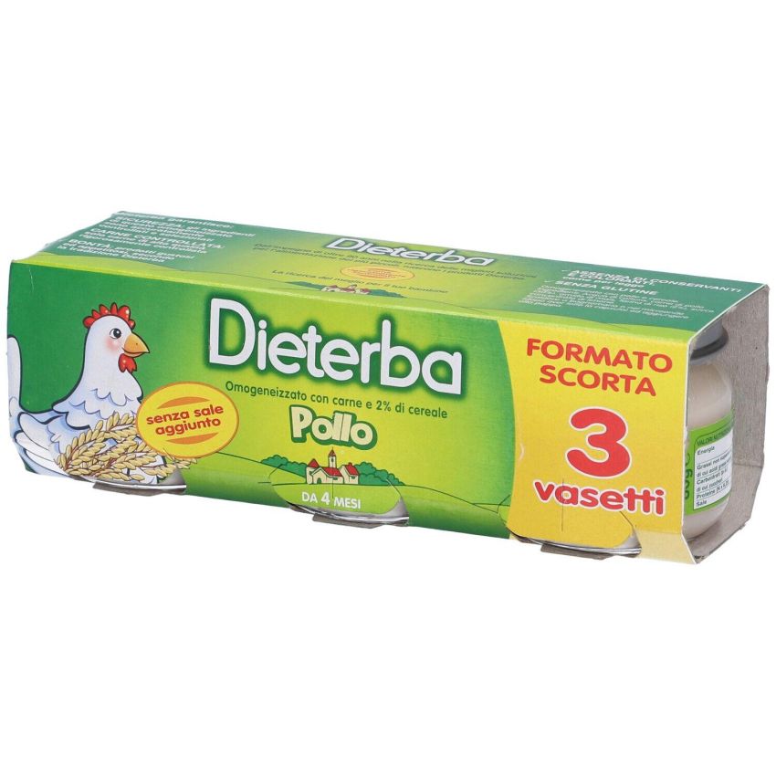 Dieterba Omogeneizzato di Pollo - Pacco da 3 Pezzi, 80g ciascuno