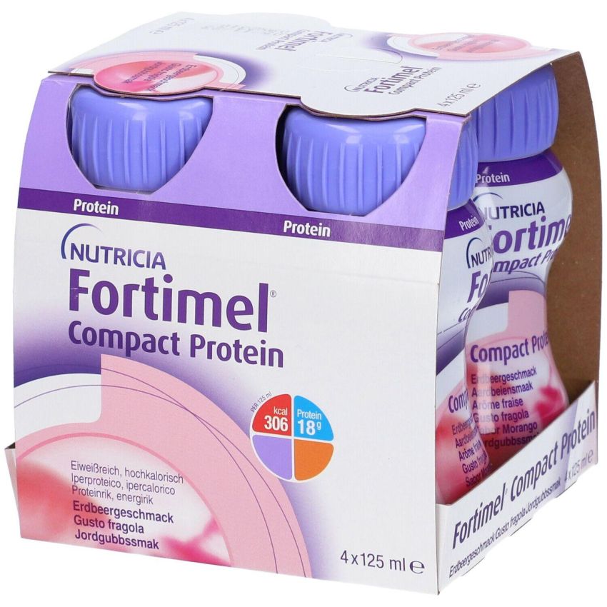 Fortimel Compact: Proteine ad Alto Contenuto in Fragola - Pacco da 4x125ml