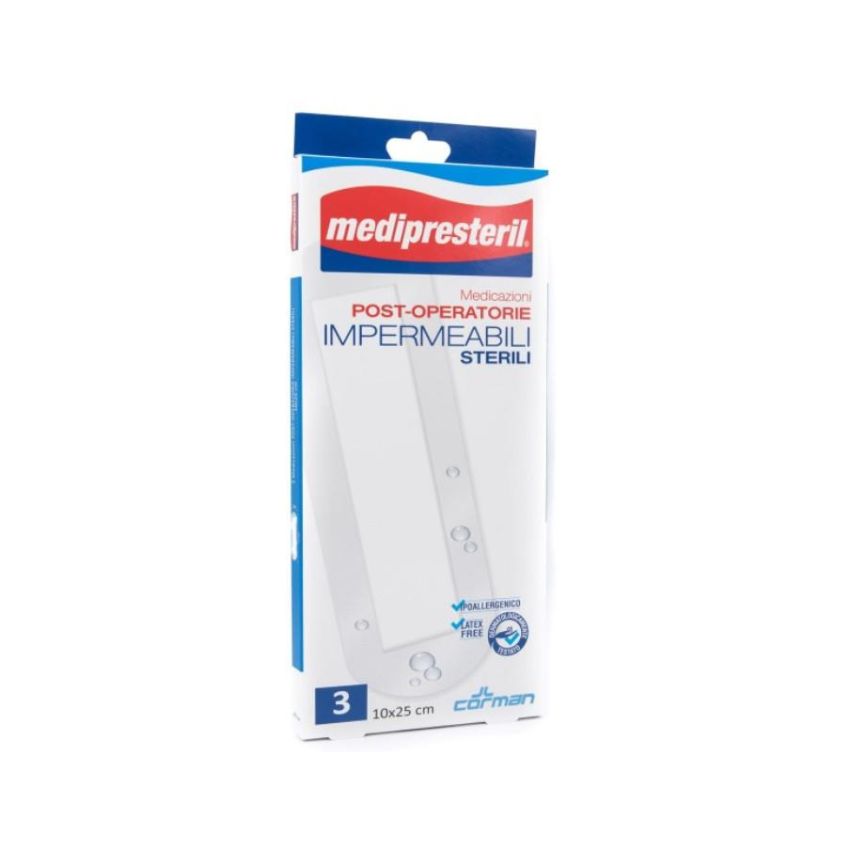 Medipresteril Medicazione Post-Operatoria Sterile e Impermeabile, 10x25 cm, Set da 3 Pezzi