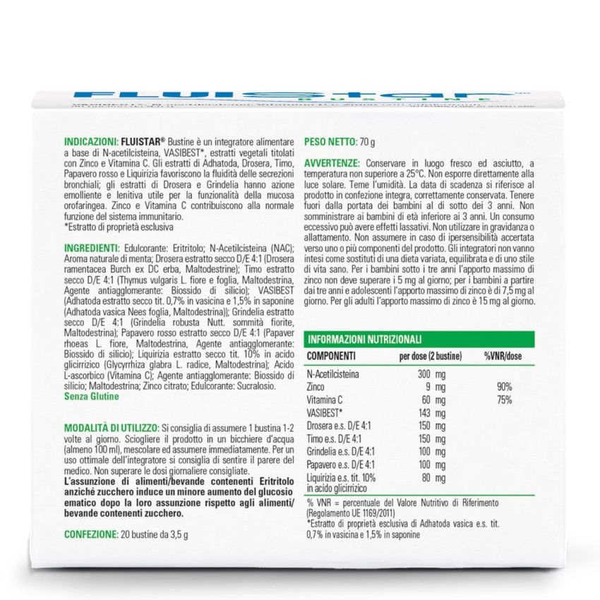 Fluistar - Bustine Effervescenti per l'Influenza, Confezione da 20 Buste