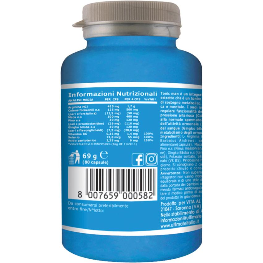 Ultimate Tonic Man - Barattolo da 67g con 80 Capsule Energizzanti