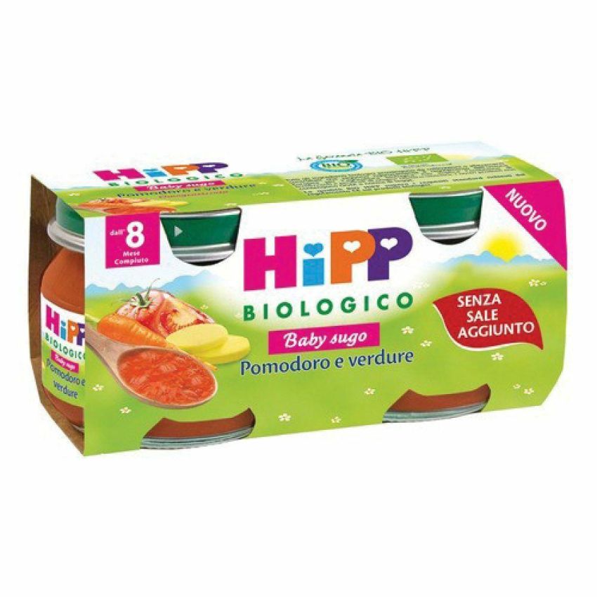 Omogeneizzato Bio Hipp con Sugo di Pomodoro e Verdure per Bambini dai 8 mesi, Confezione da 2 x 80g
