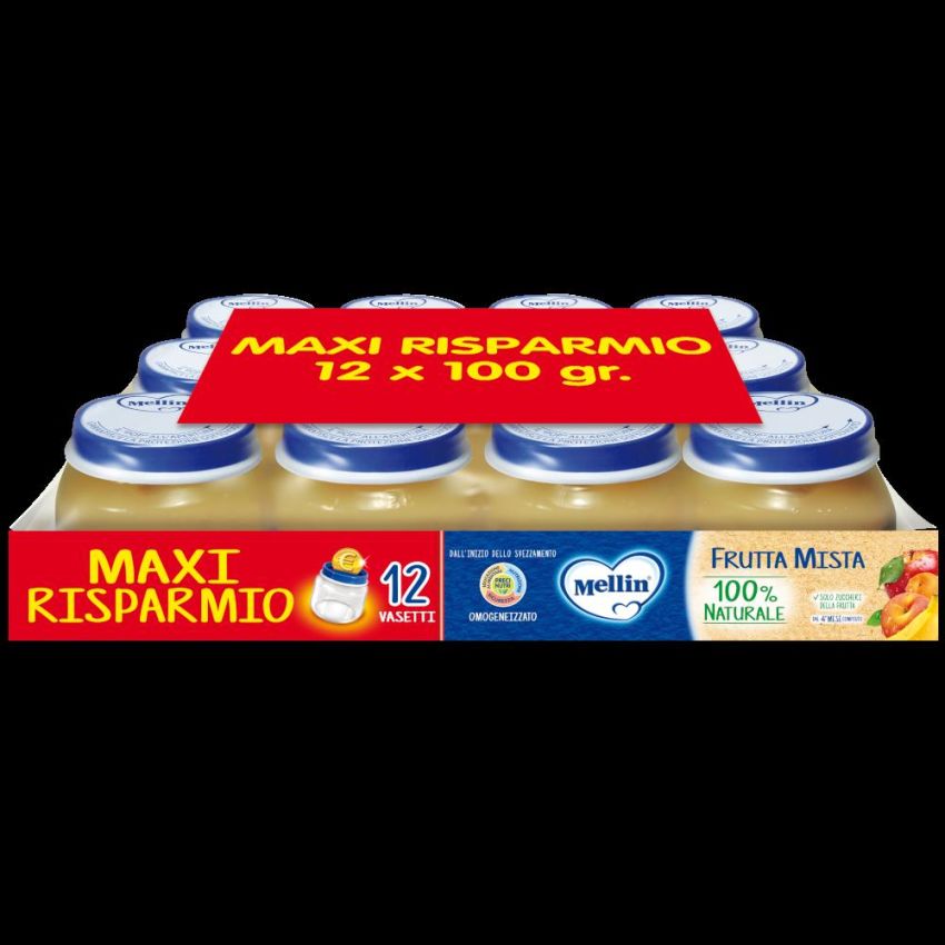 Mellin Omogeneizzato di Frutta Mista - Pack di 12 Bustine da 100g