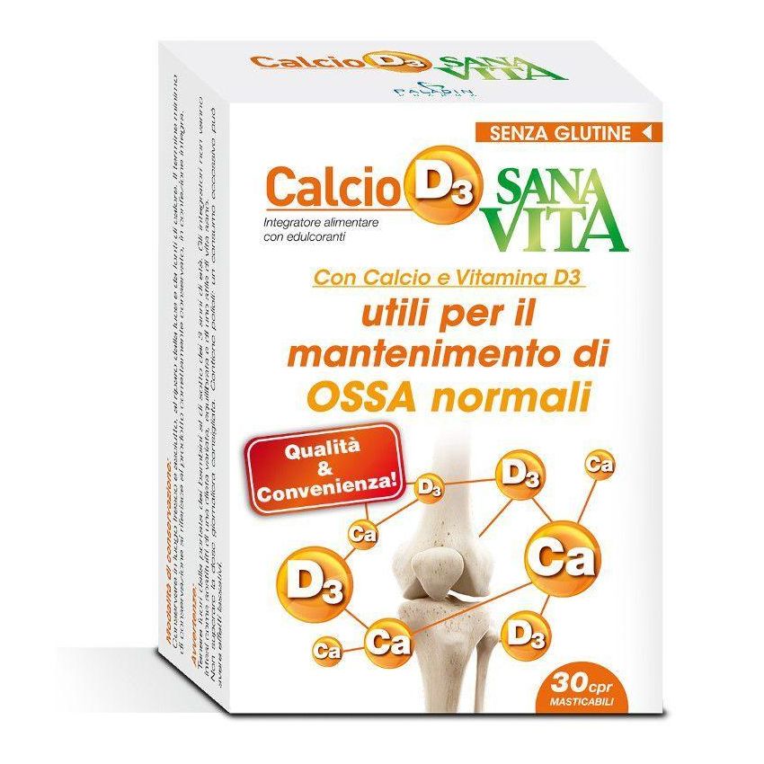 Sanavita Calcio D3 - Supplemento di Calcio e Vitamina D3 - 30 Compresse