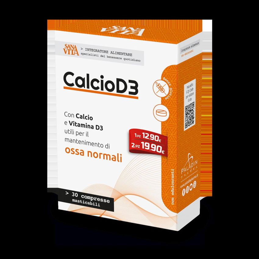 Sanavita Calcio D3 - Supplemento di Calcio e Vitamina D3 - 30 Compresse