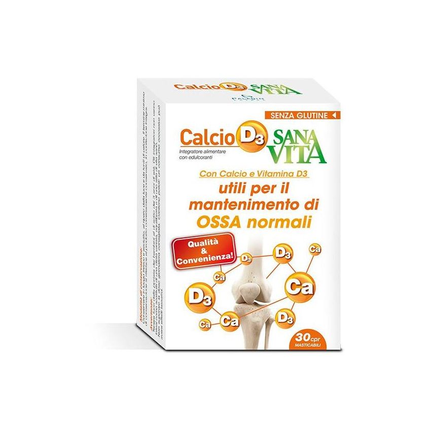 Sanavita Calcio D3 - Supplemento di Calcio e Vitamina D3 - 30 Compresse