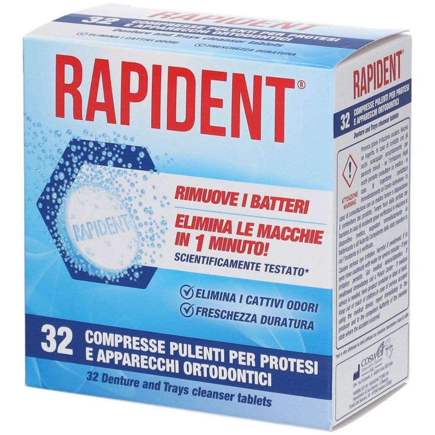 Rapident - Compresse Effervescenti per l'Igiene Orale, 32 Pezzi
