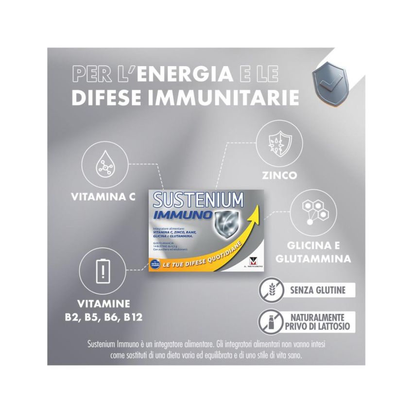 Sustenium Immuno Energy - Bustine per il Rafforzamento dell'Immunità, Confezione da 14