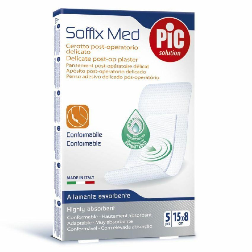Soffix Med Antibatterico, Bendaggio Medicato 15X8cm, 5 Pezzi
