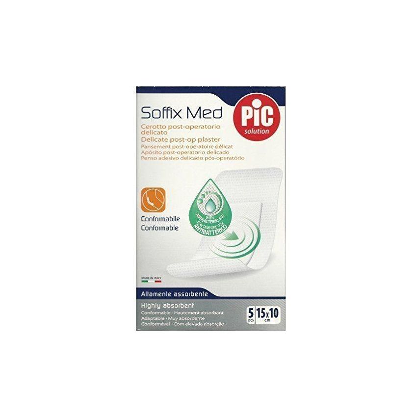 Pic Soffix Med Cerotto Antibatterico Grande 10x15cm - Confezione da 5 Pezzi