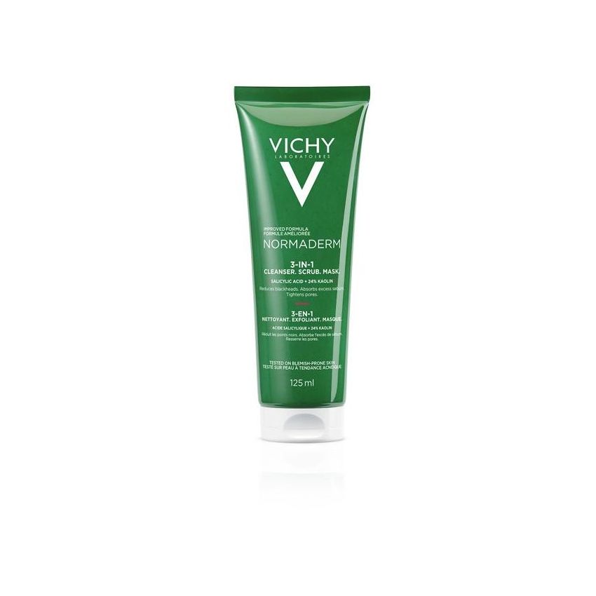 Vichy Normaderm 3-in-1 Esfoliante, Detergente e Maschera, 125 ml