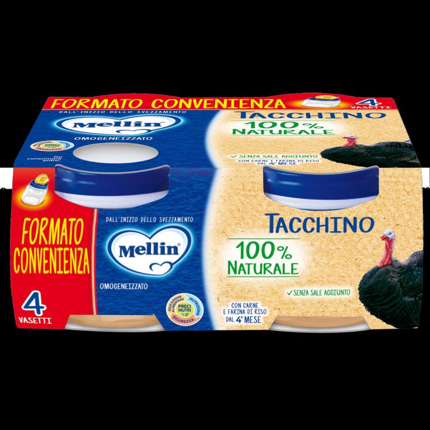 Mellin Purea di Tacchino Omogeneizzata - Pack da 4 x 800g