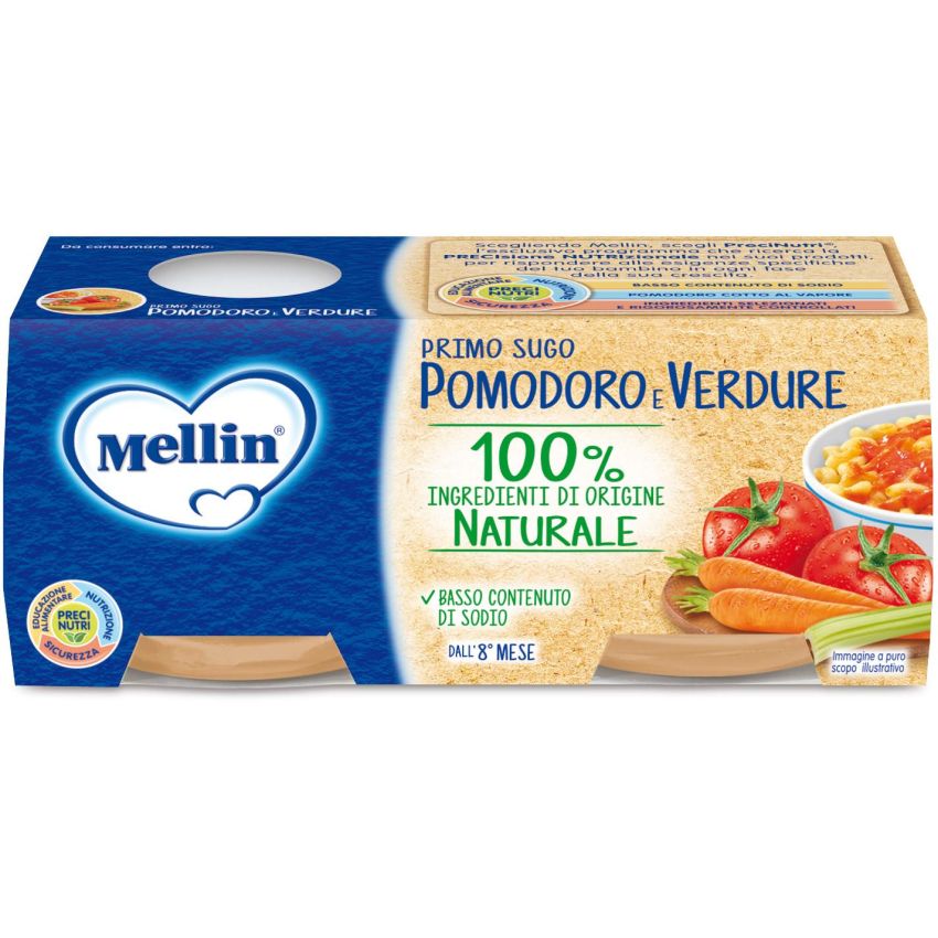 Mellin Primo Sugo di Pomodoro e Verdure per Bambini, 2 x 80g