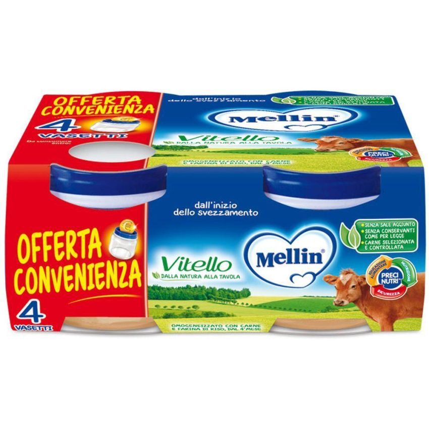 Set di 4 Vasetti Mellin Omogeneizzato al Vitello da 80g