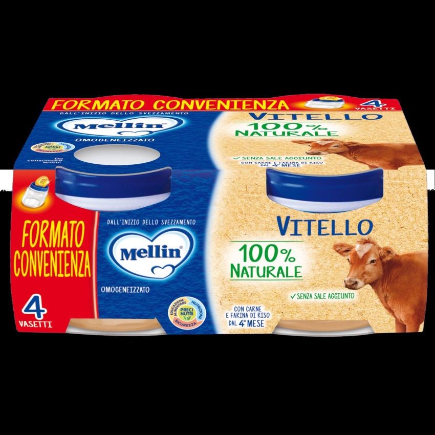 Set di 4 Vasetti Mellin Omogeneizzato al Vitello da 80g