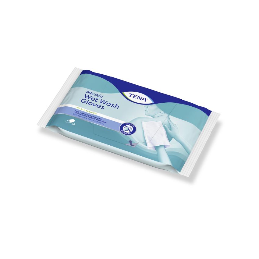 Tena - Pacco da 8 Guanti da Lavaggio Monouso Bagnati