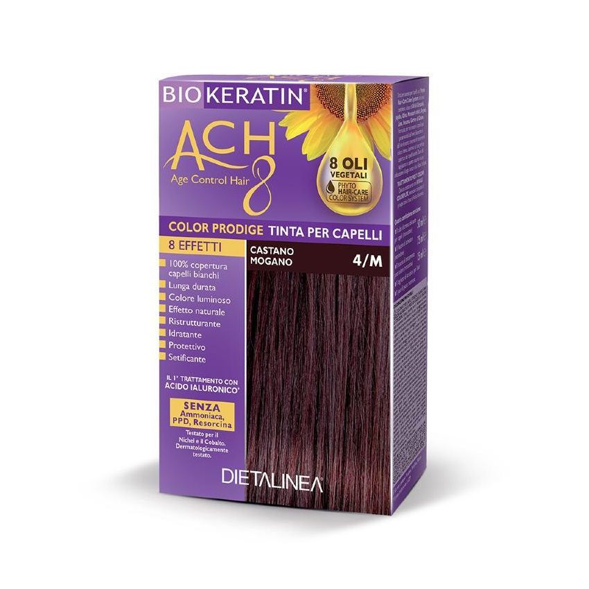 Biokeratin Ach8 - Tinta Professionale per Capelli, Colore Castano Mogano 4/M