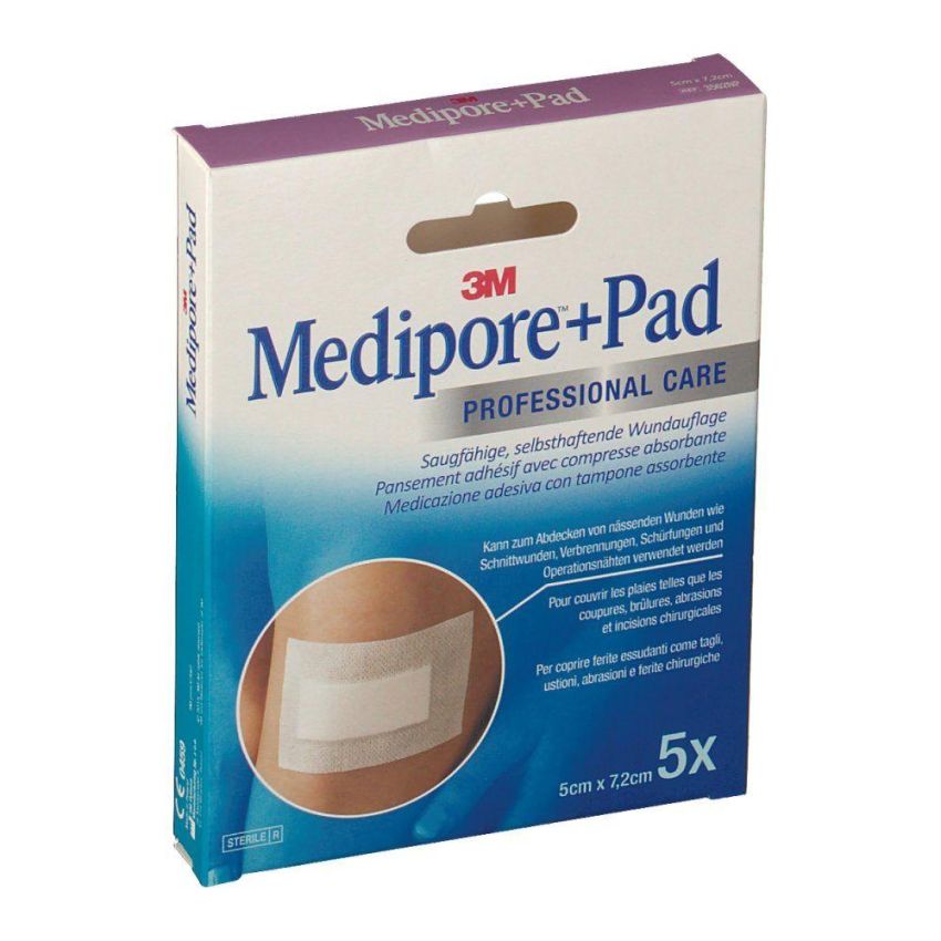 Medipore + Pad Medicato 5x7.2cm - Confezione da 5 Pezzi