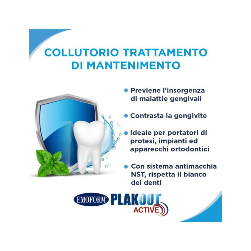Plak Out Active - Soluzione di Clorexidina 0,12% per Igiene Orale, 200 ml