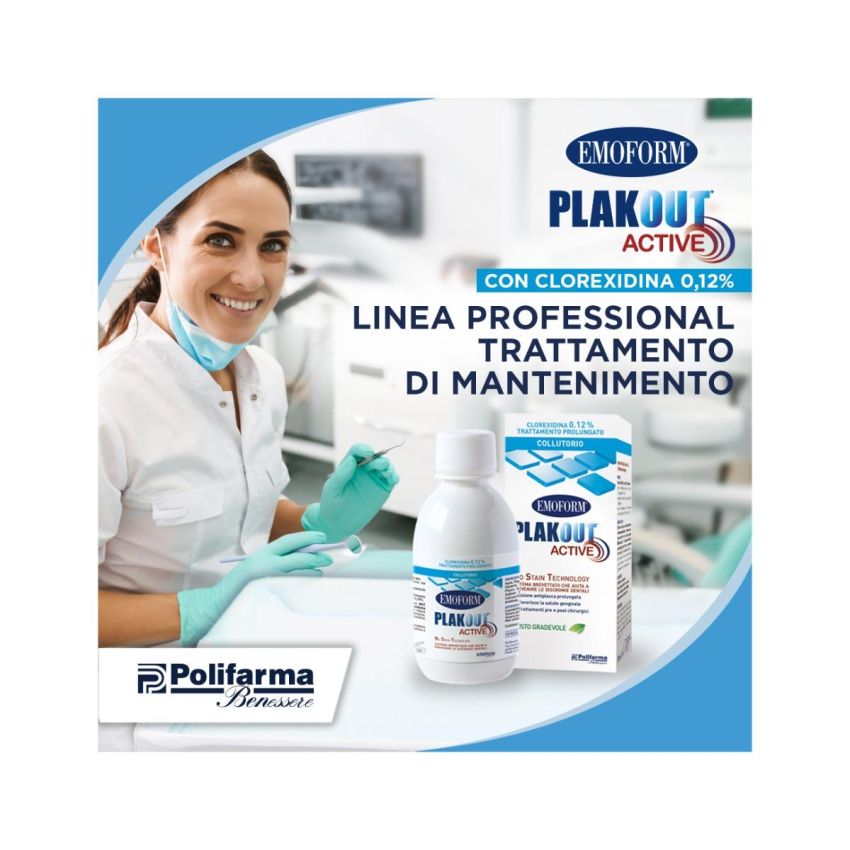 Plak Out Active - Soluzione di Clorexidina 0,12% per Igiene Orale, 200 ml