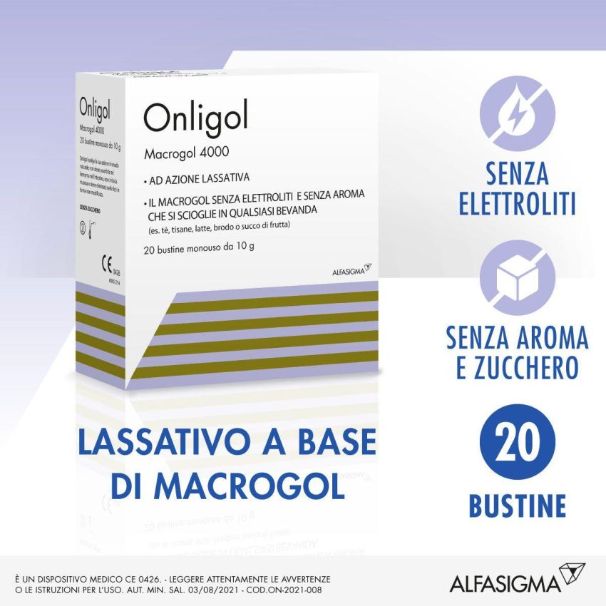 Onligol Bustine Lassative da 10g, Confezione da 20 Pezzi