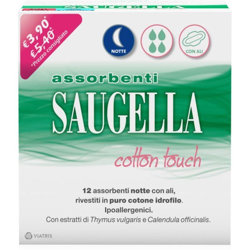 Saugella Cotton Touch Assorbenti Notturni, Pacco da 12 Pezzi
