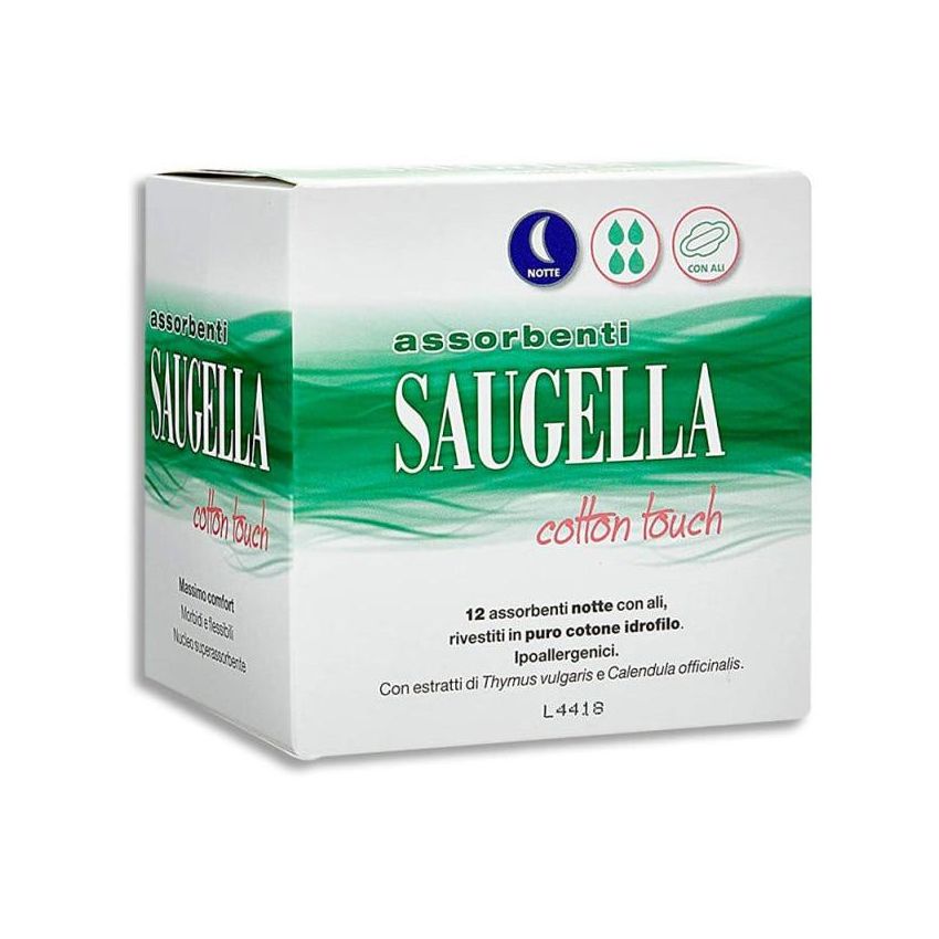 Saugella Cotton Touch Assorbenti Notturni, Pacco da 12 Pezzi