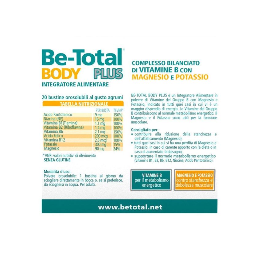Be-Total Plus - Integratore Alimentare con Magnesio, Potassio e Vitamina B - 20 Bustine