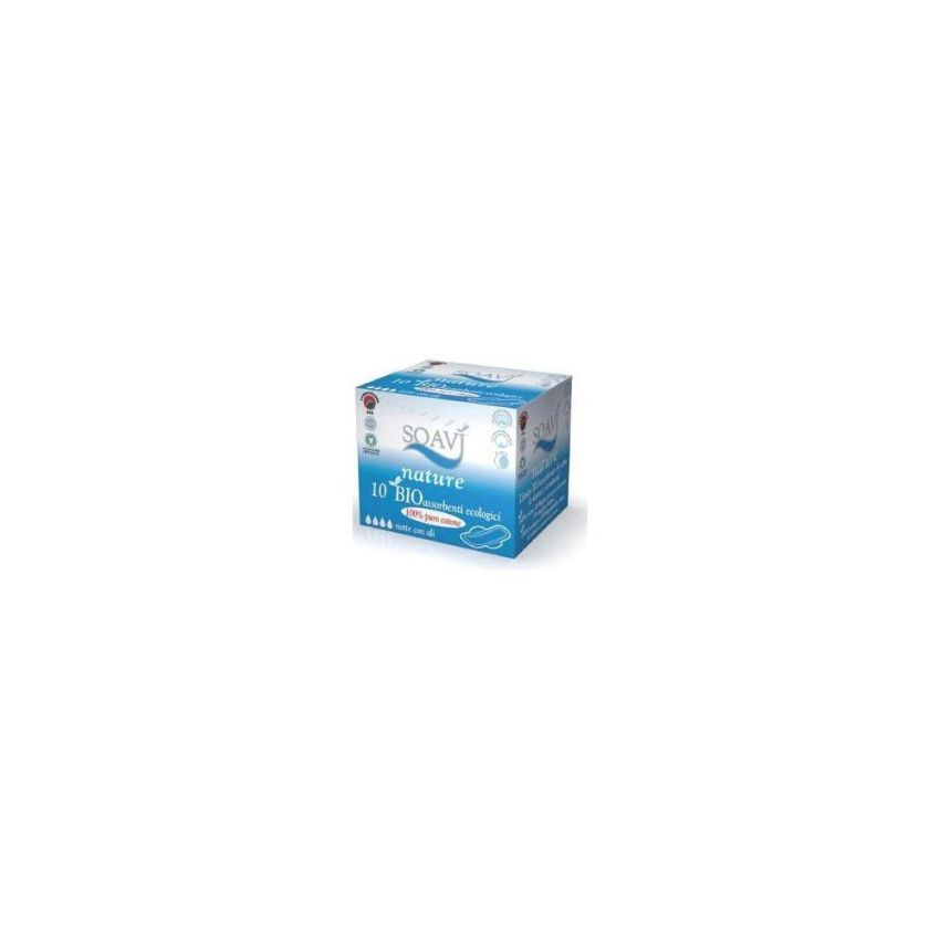 Soavi Assorbenti Biologici Notturni con Ali, Pacco da 10 Pezzi