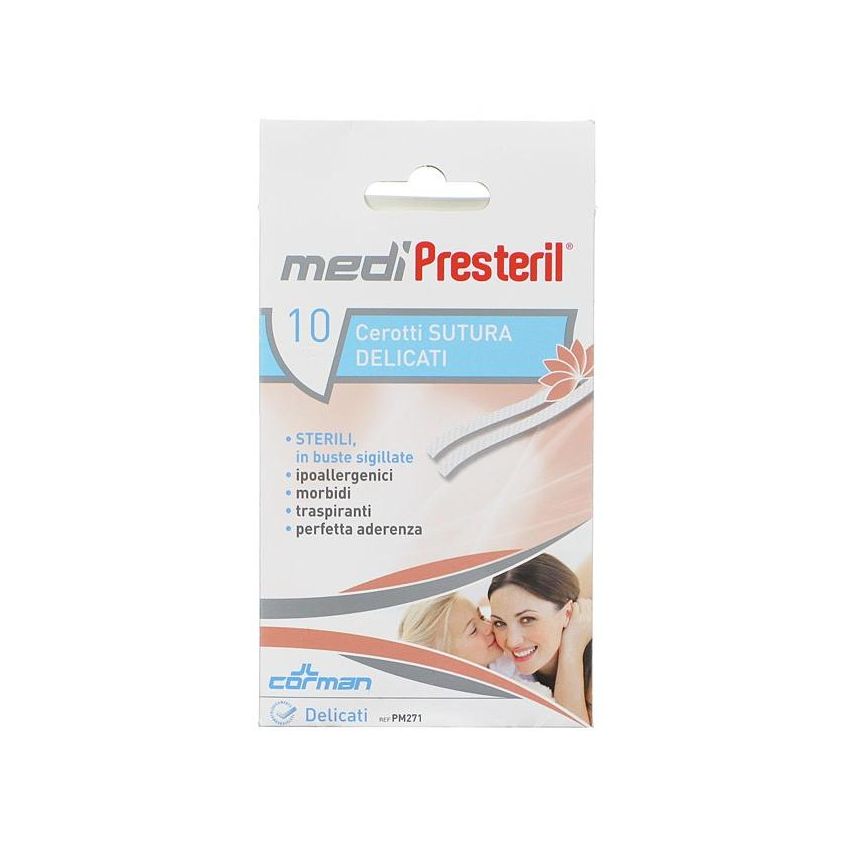 Medipresteril Cerotti Delicati per Sutura, 3x75mm, Pacco da 10 Pezzi