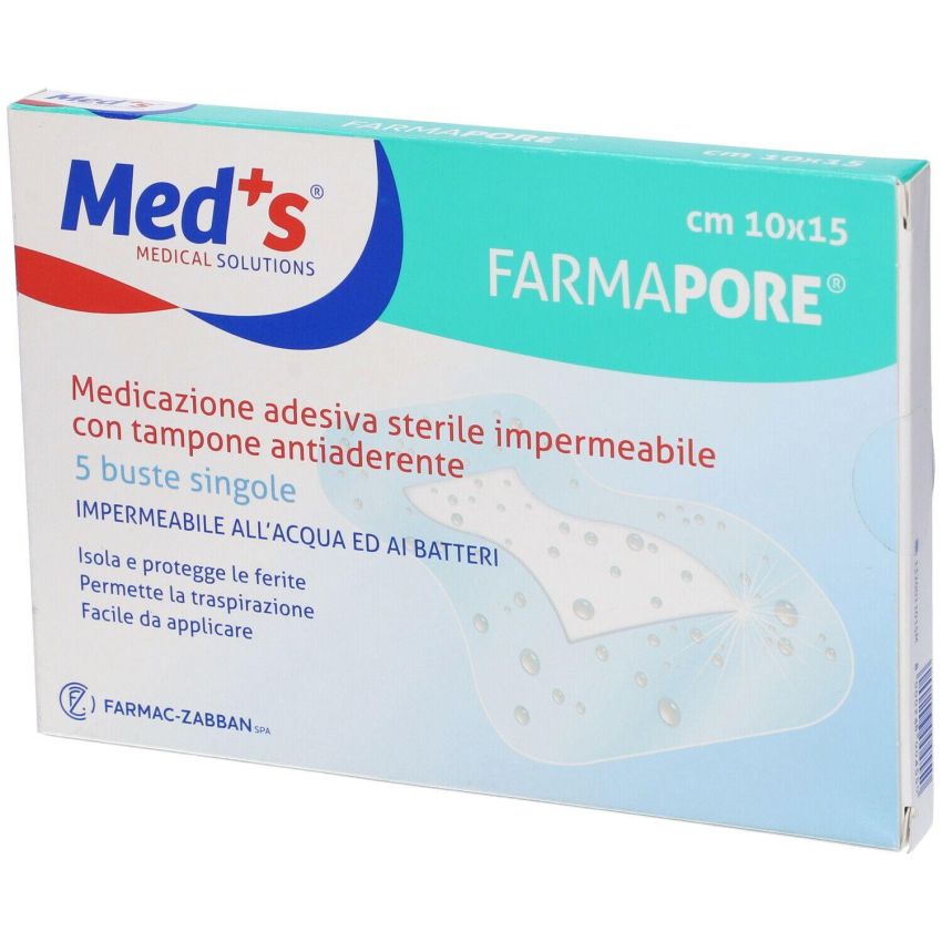 Meds Fermapore - Medicazione Adesiva Sterile 10x15cm, Pacco da 5 Pezzi