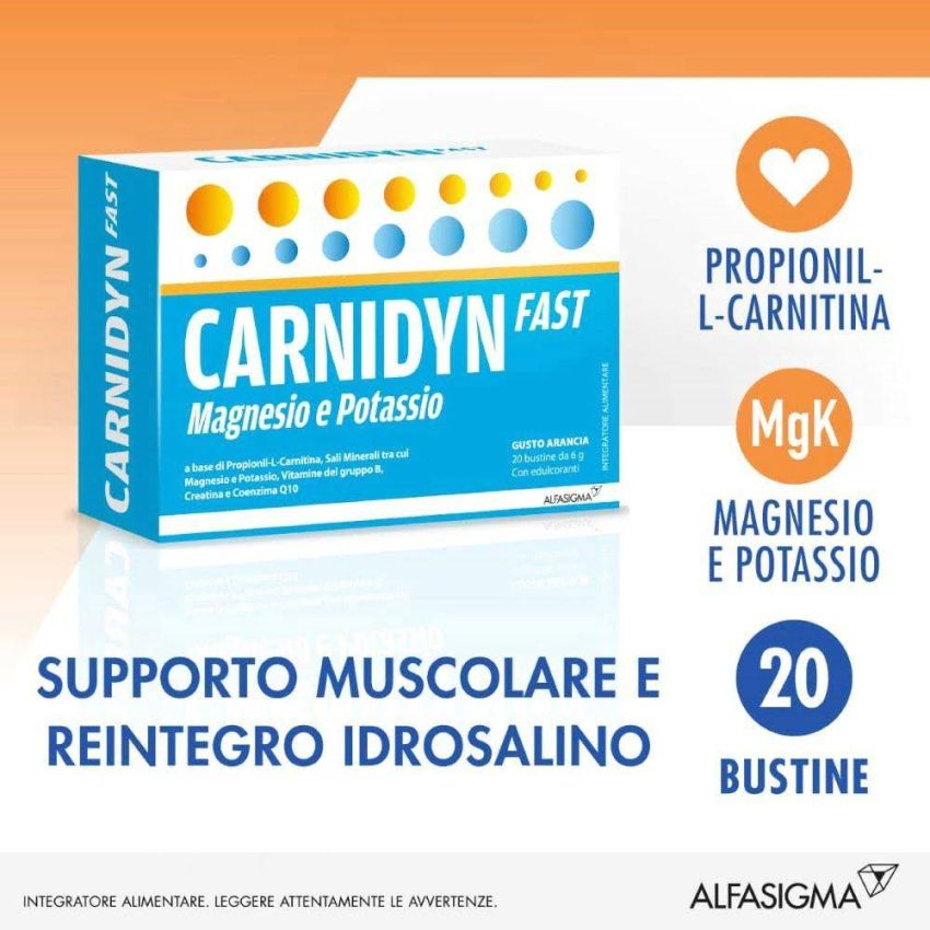 Carnidyn Fast - Integratore Alimentare in Bustine, Confezione da 20