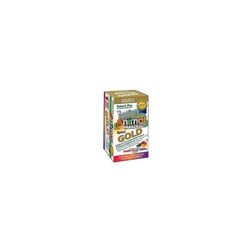 Natures Plus Animal Parade Gold - Tavolette Multivitaminiche Assortite per Bambini, 60 Pezzi