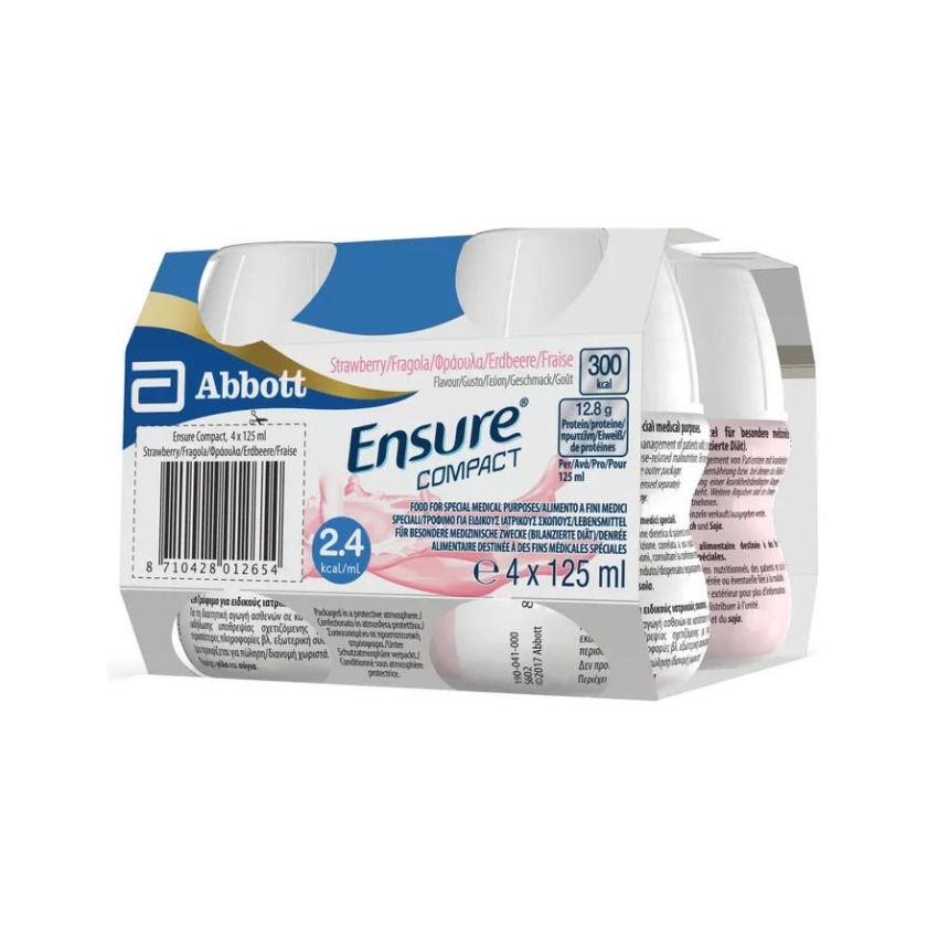 Ensure Compact Fragola - Pacchetto di 4 Bottiglie da 125ml