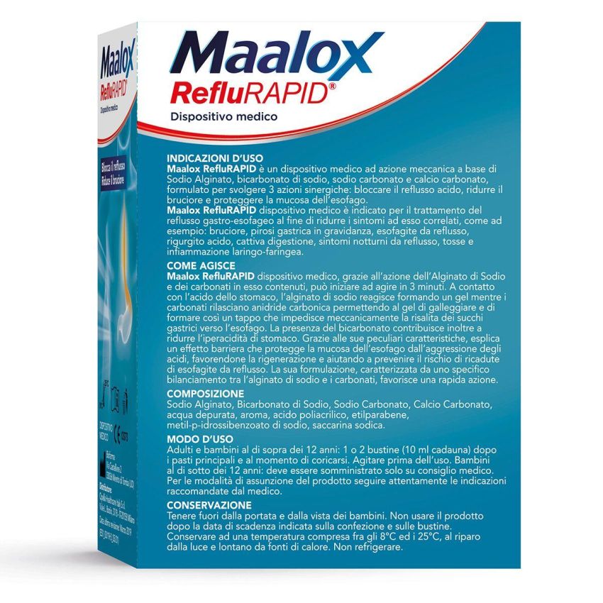 Maalox Reflurapid - Trattamento Anti-Refusso, 20 Bustine da 10ml