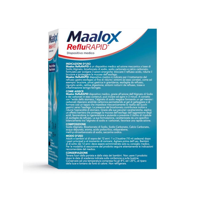 Maalox Reflurapid - Trattamento Anti-Refusso, 20 Bustine da 10ml