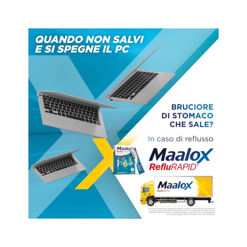 Maalox Reflurapid - Trattamento Anti-Refusso, 20 Bustine da 10ml