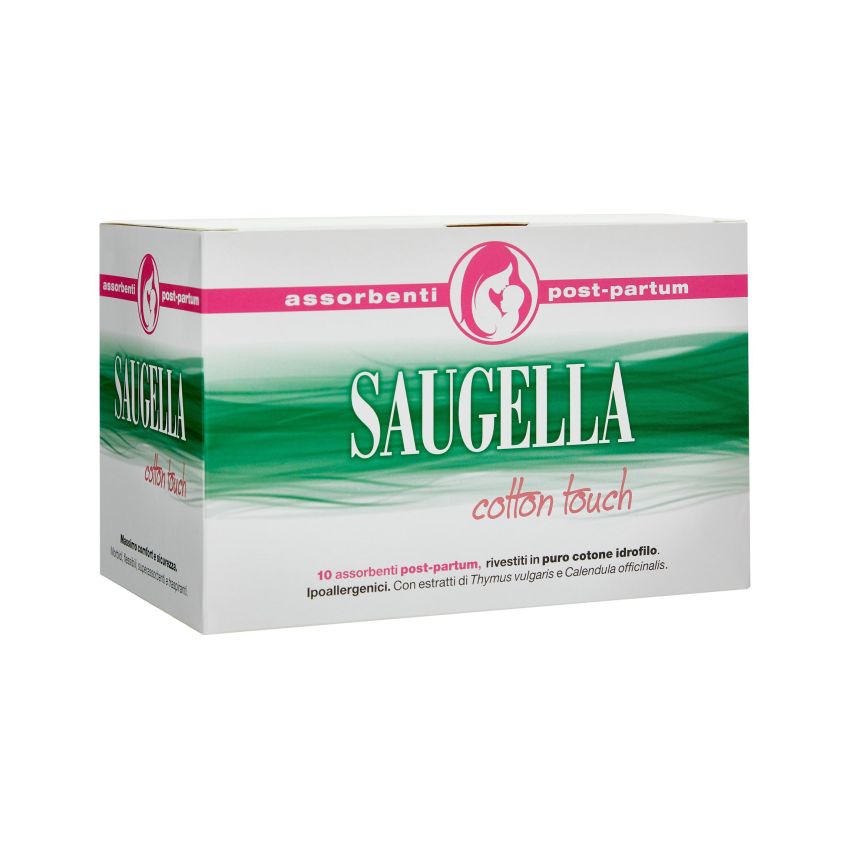 Saugella Cotton Touch - Assorbenti Post Parto in Cotone, Pacco da 10 Pezzi