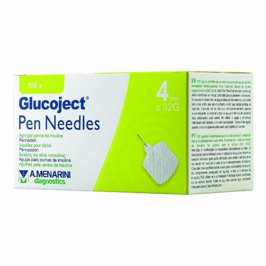 Glucoject Ago da 4mm per Penna d'Insulina, Calibro 32 - Confezione da 100 Pezzi