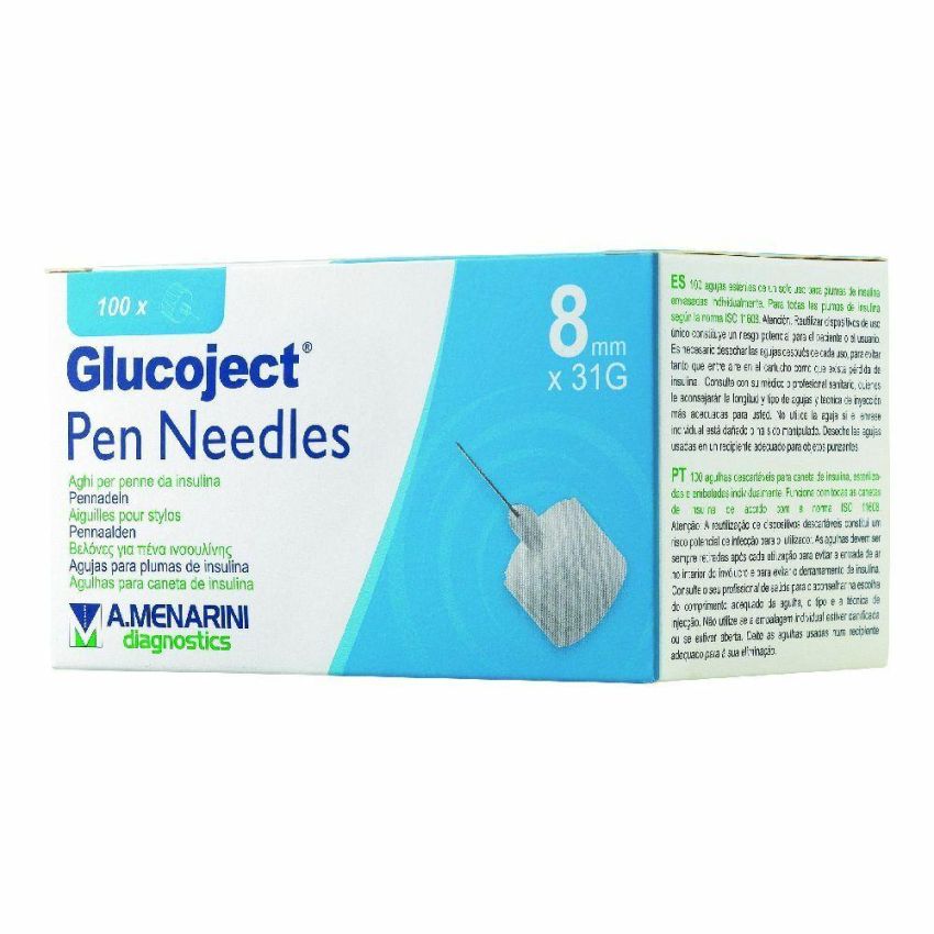 Set di 100 aghi Glucoject per penna insulina, 8mm, Gauge 31