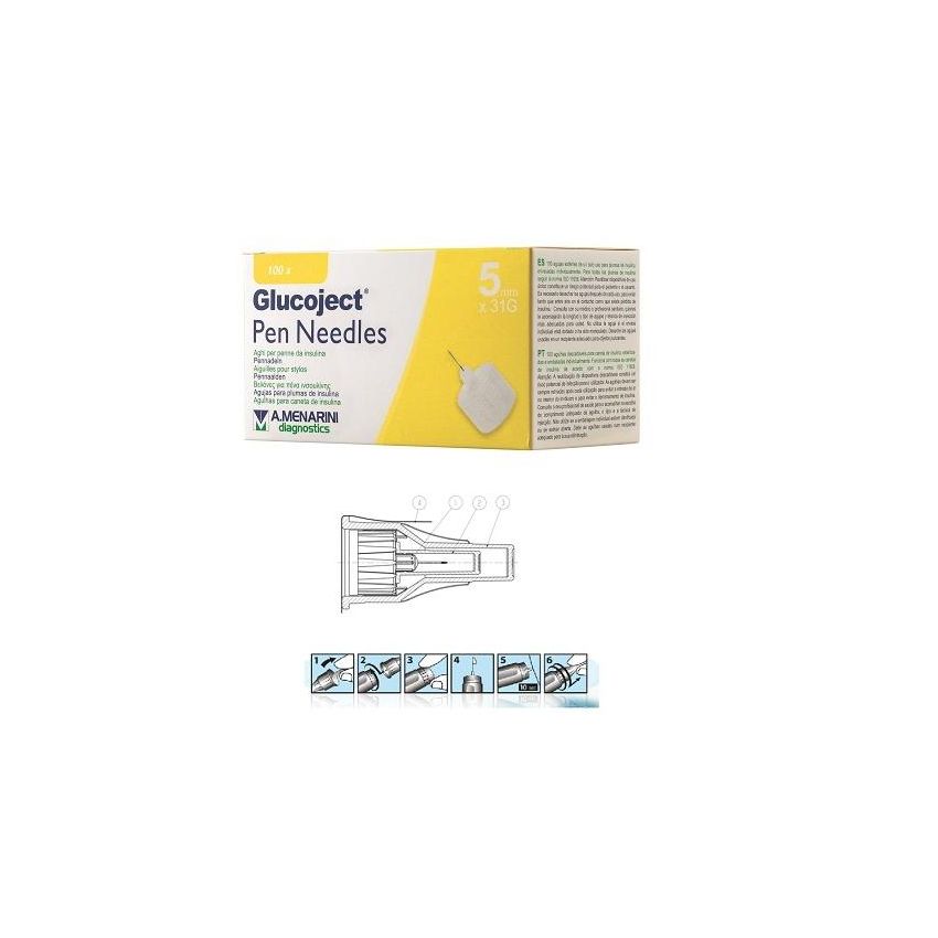 Glucoject Ago da 5mm per Penna Insulina con Calibro 31 - Pacco da 100 Pezzi