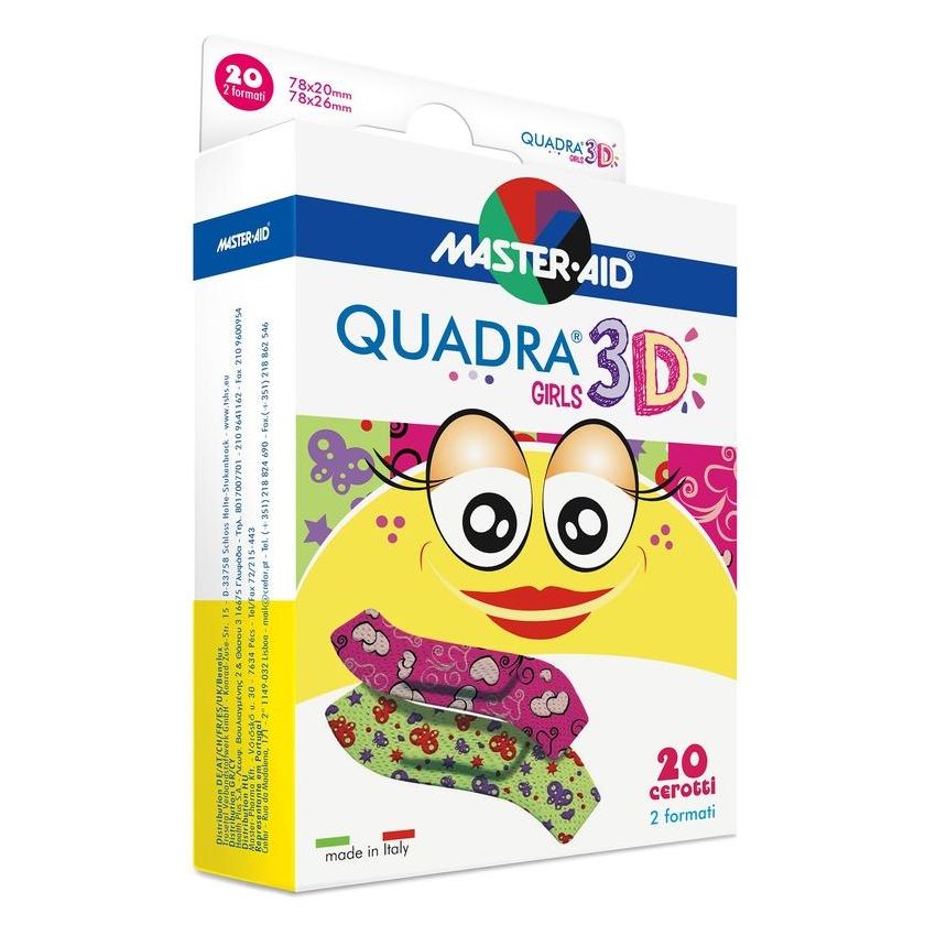 Master-Aid Quadra 3D Cerotti Assortiti per Ragazze, 20 Pezzi