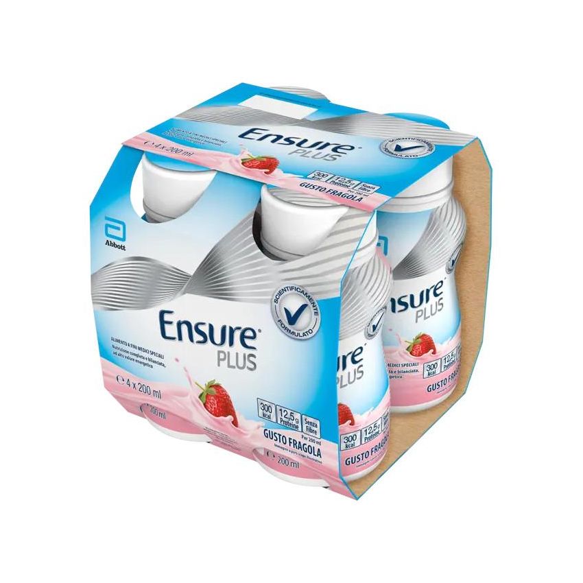 Ensure Plus - Sostituto del Pasto Gusto Fragola, 4 Bottiglie da 200ml