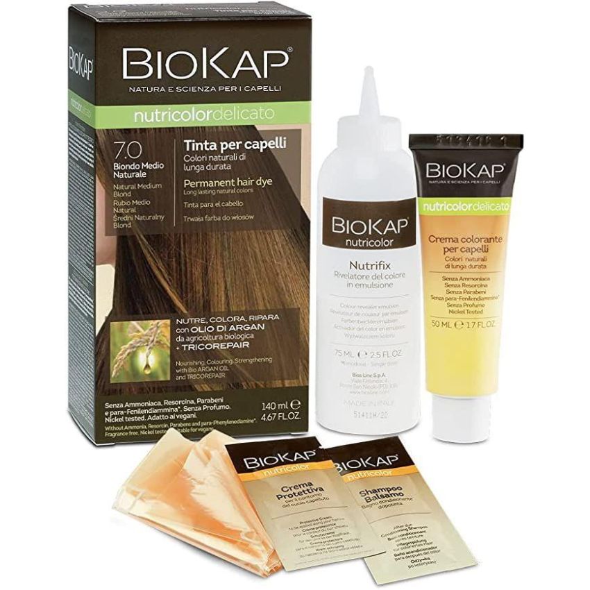 Biokap Nutricolor Delicato Tintura Capelli Biondo Medio Naturale 7, 140ml