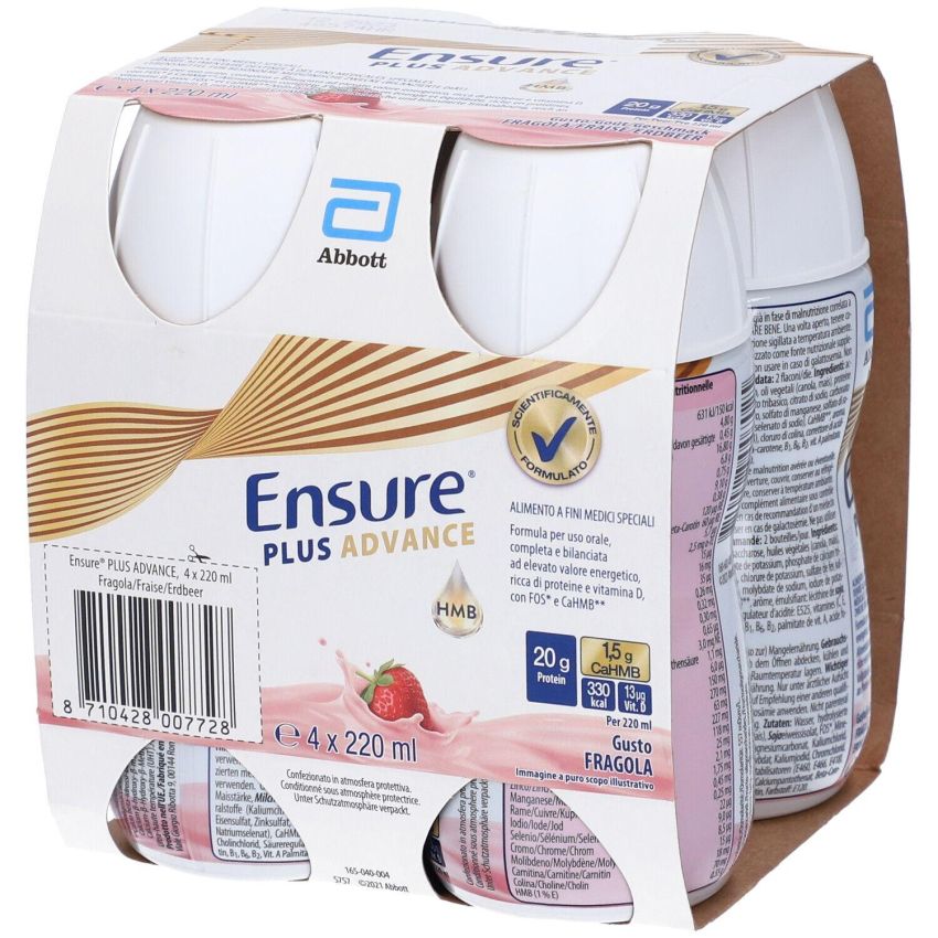 Ensure Plus Advance Sapore Fragola - Confezione da 4 Bottiglie da 220ml