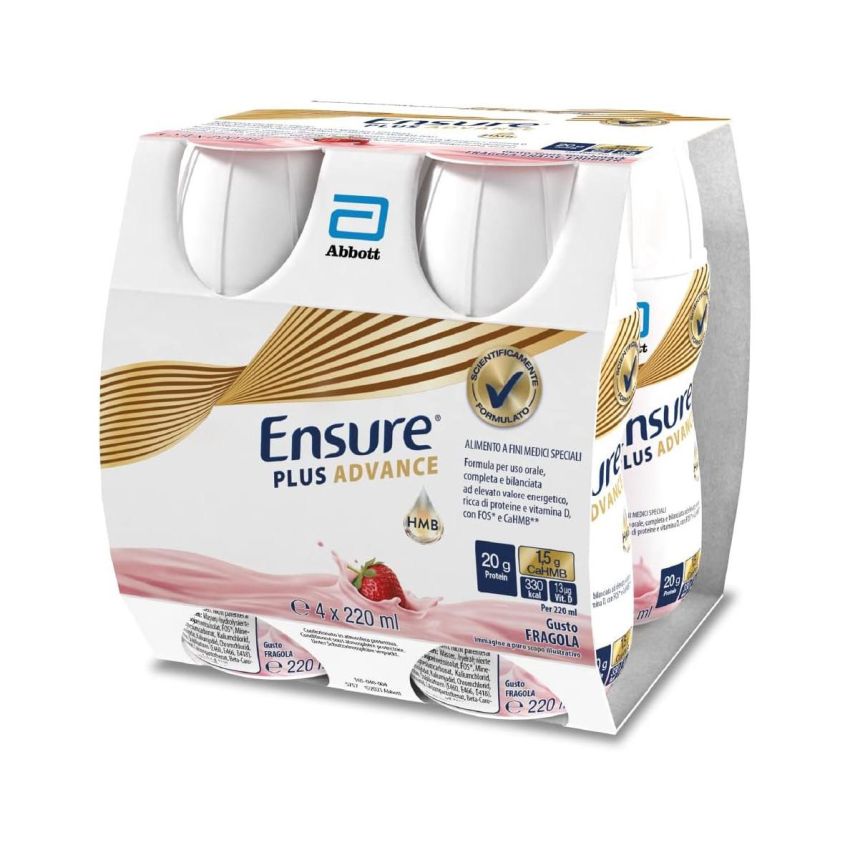 Ensure Plus Advance Sapore Fragola - Confezione da 4 Bottiglie da 220ml