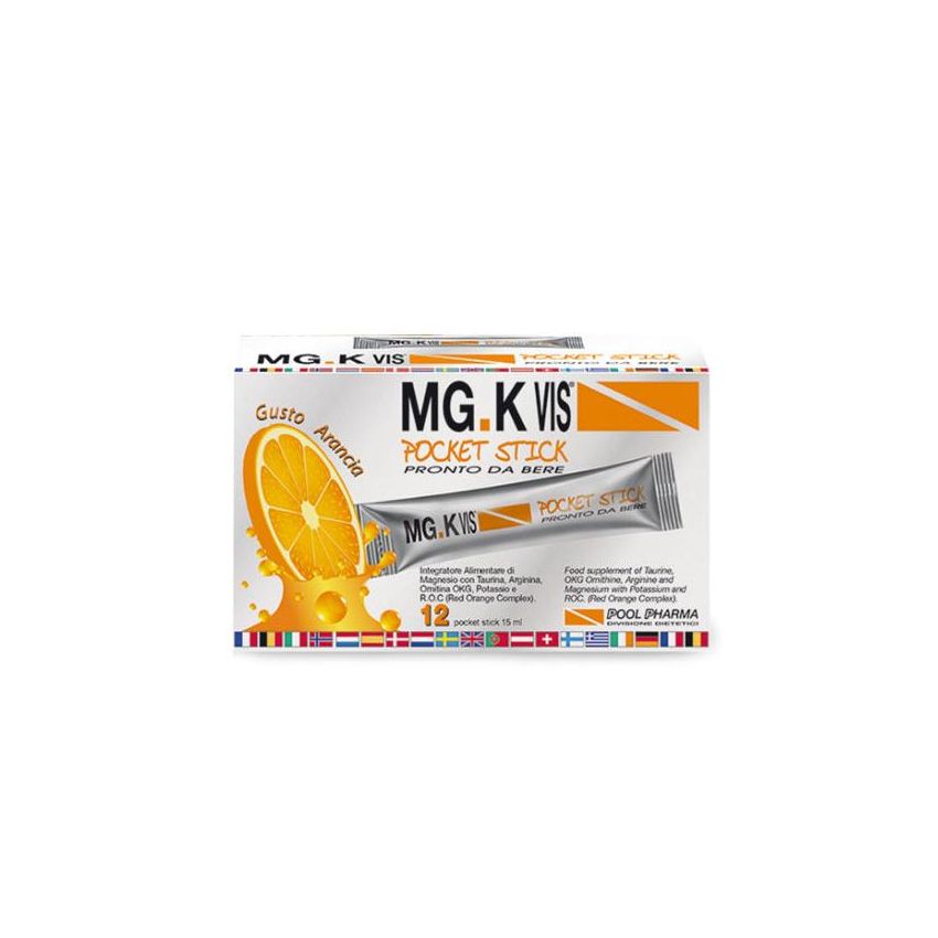 MG K Vis Pocket Stick - Integratore Energetico all'Arancia, 12 Buste