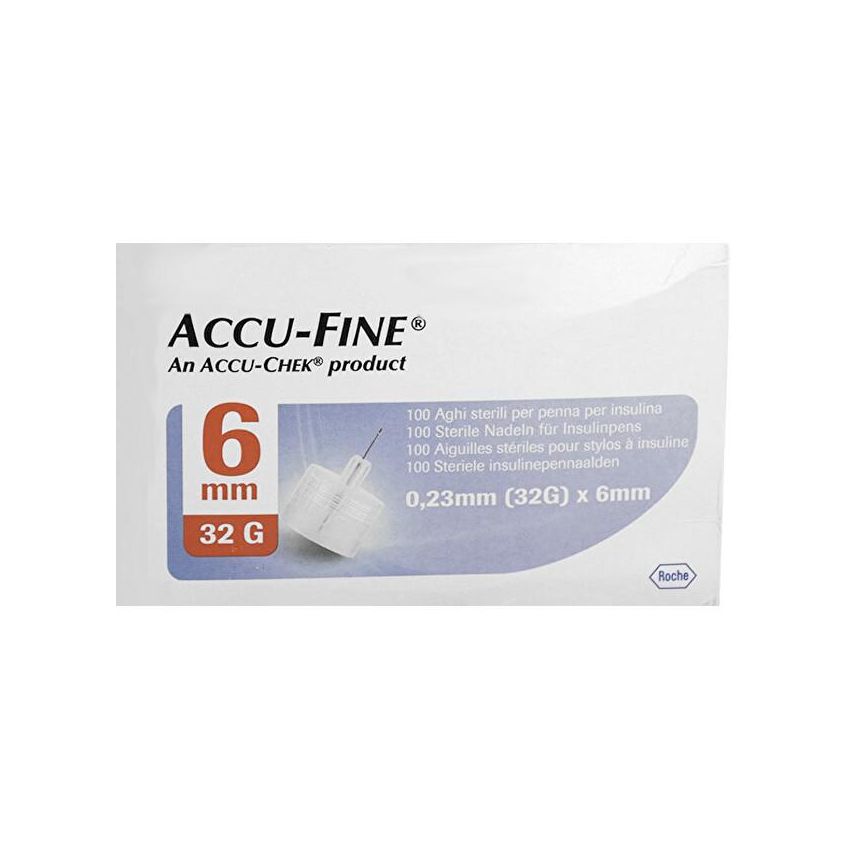 Accu Fine Set di 100 Aghi Sterili G32 da 6mm per Penna d'Insulina